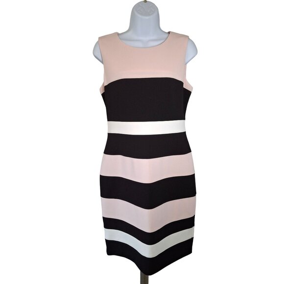 Tommy Hilfiger Women Mini Sheath Dress 8 Colorblock Pink Black Sleeveless Preppy - Picture 1 of 8